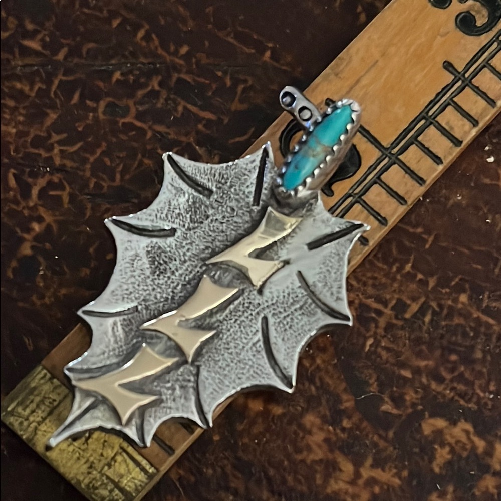 Sterling Silver and Gold Lucky 777 Leaf Ring and Pendant NA Turquoise - Picture 11 of 13